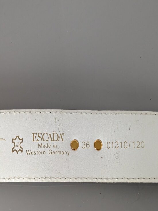 Escada Vintage White Leather Belt Gold Tone Bow Studs Bow Belt Buckle main image 4